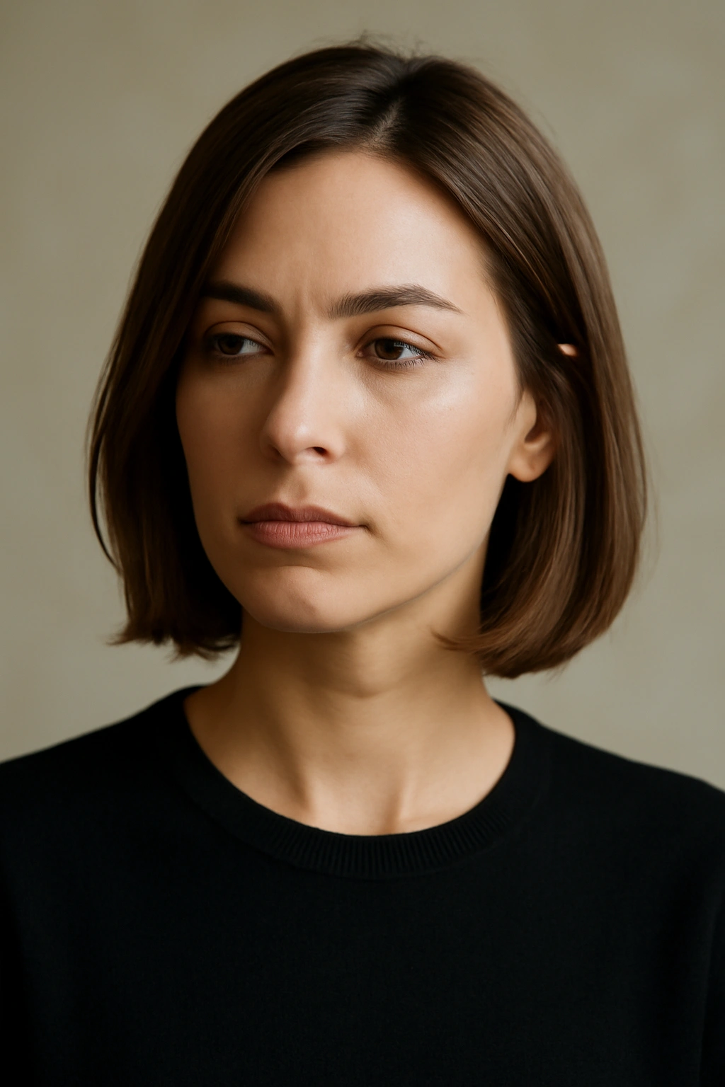 Portrait of a person with a sleek medium-length haircut, conveying final thoughts on hairstyle decisions