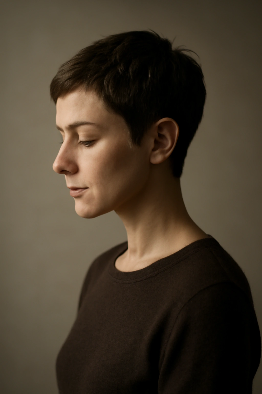Contemplative silhouette representing final thoughts on a pixie cut
