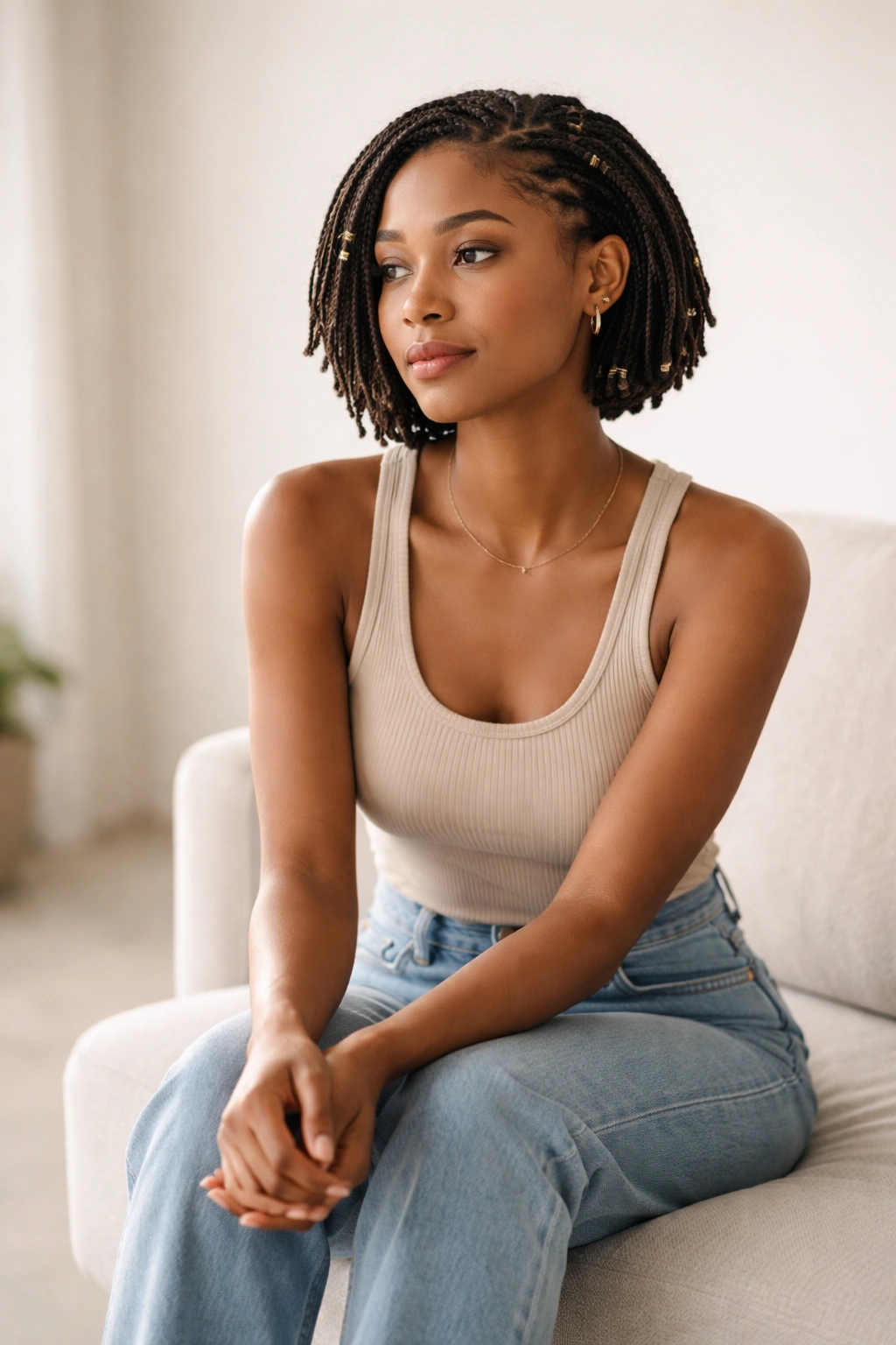 Thoughtful portrait of a person in a minimalist studio