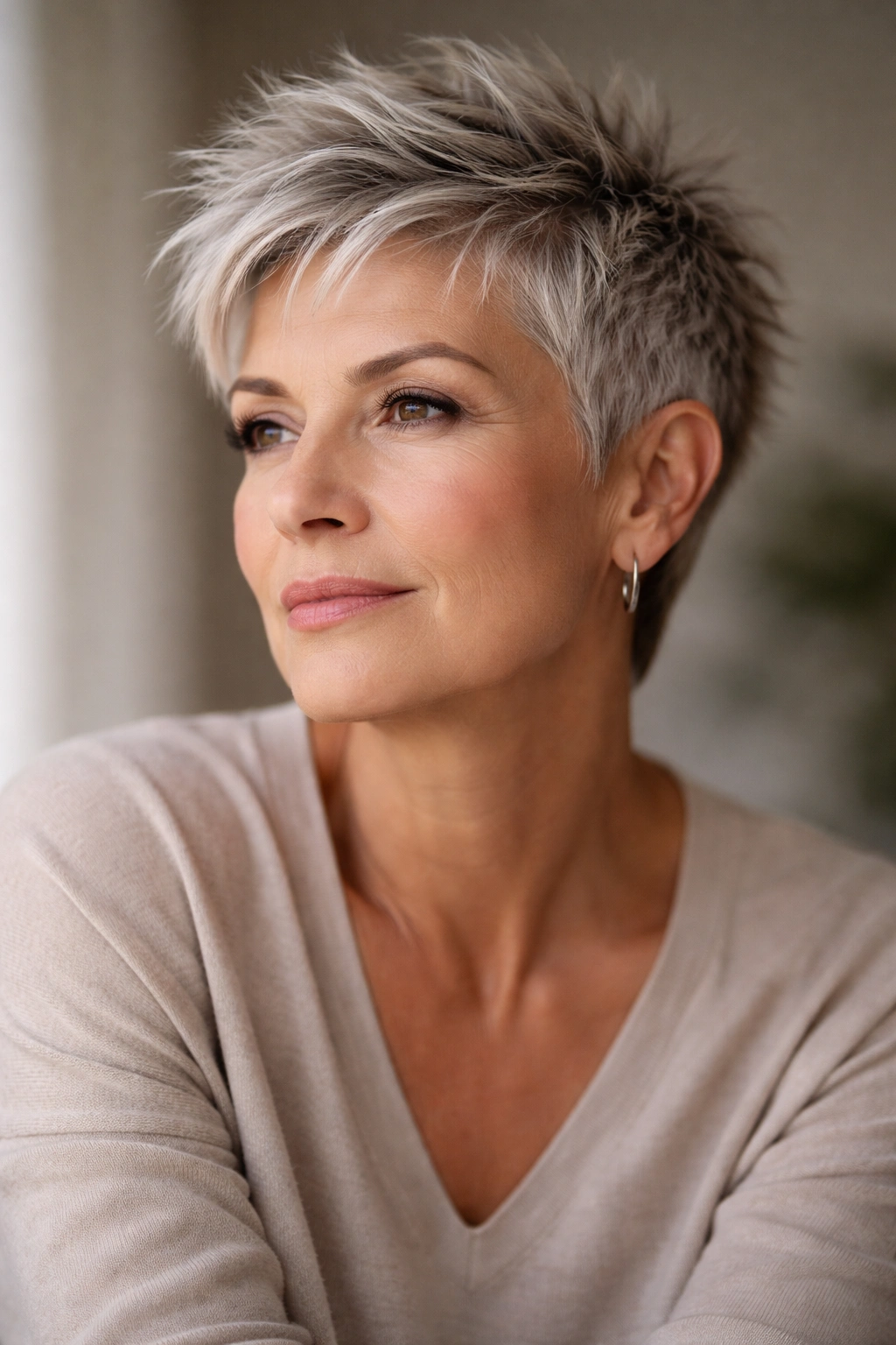 Contemplative portrait of a mature woman reflecting confidence