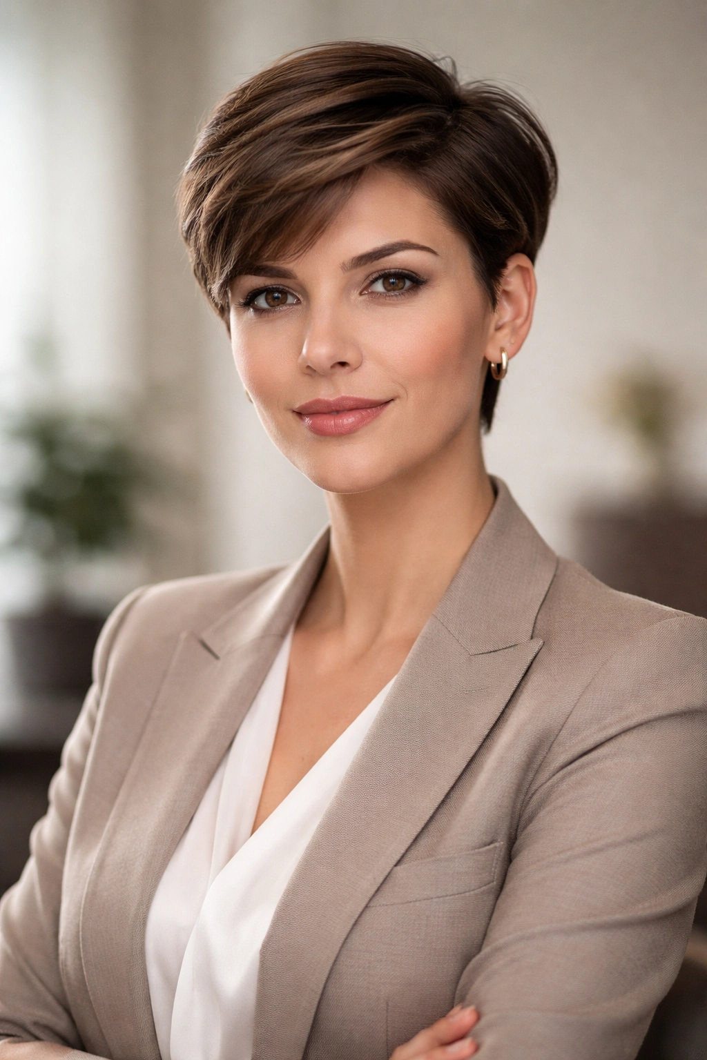 Head-and-shoulders portrait of a polished short hairstyle
