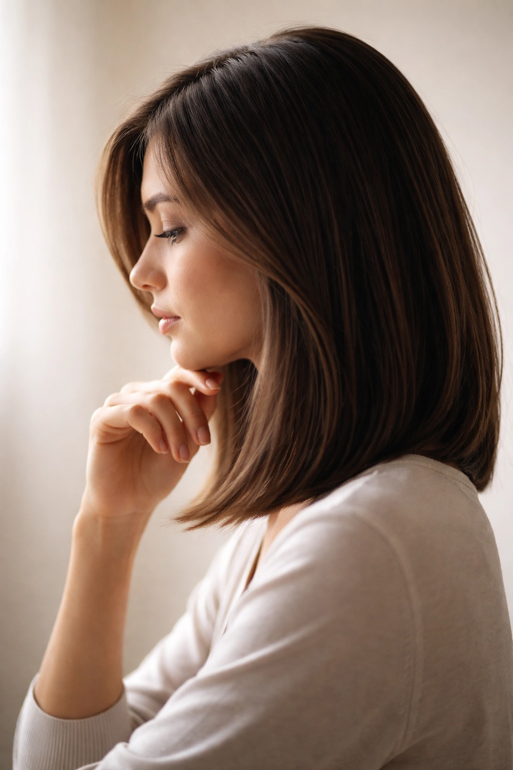 Abstract silhouette of a head with sleek medium-length hair in profile