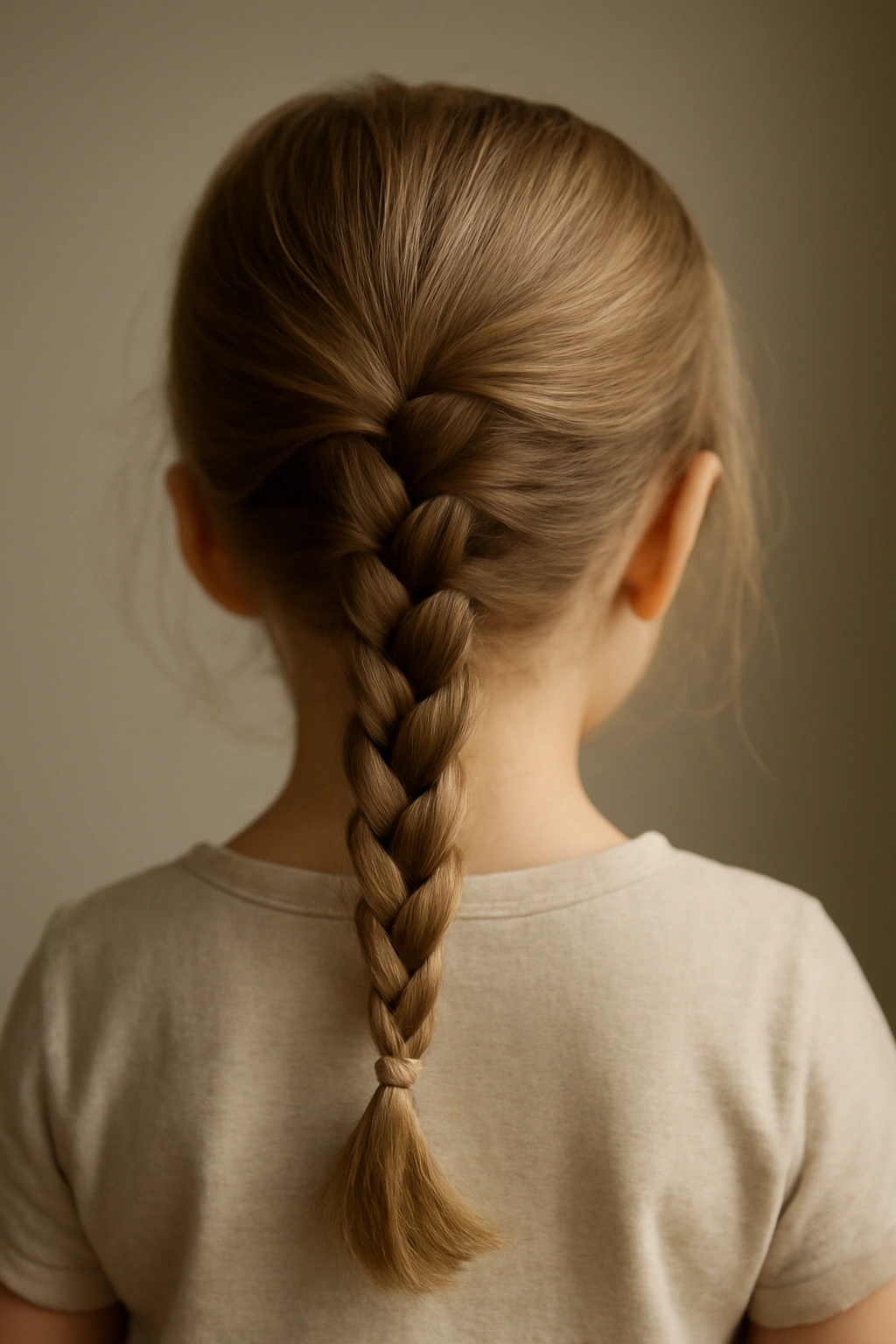 Close-up of a neat toddler braid with a calm finished look