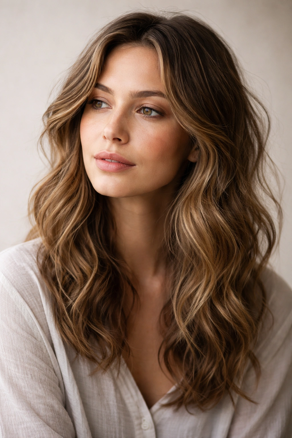 Contemplative portrait of a person with natural waves.
