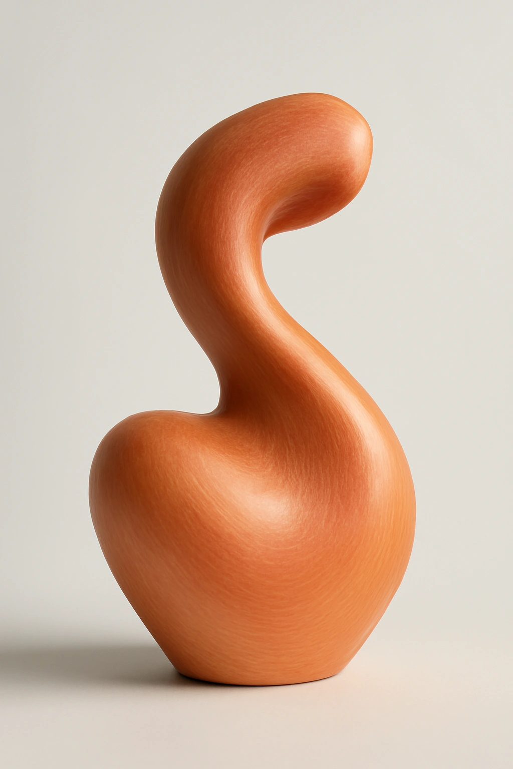 Abstract sculpture representing the final word in strawberry blonde tones on a white studio background