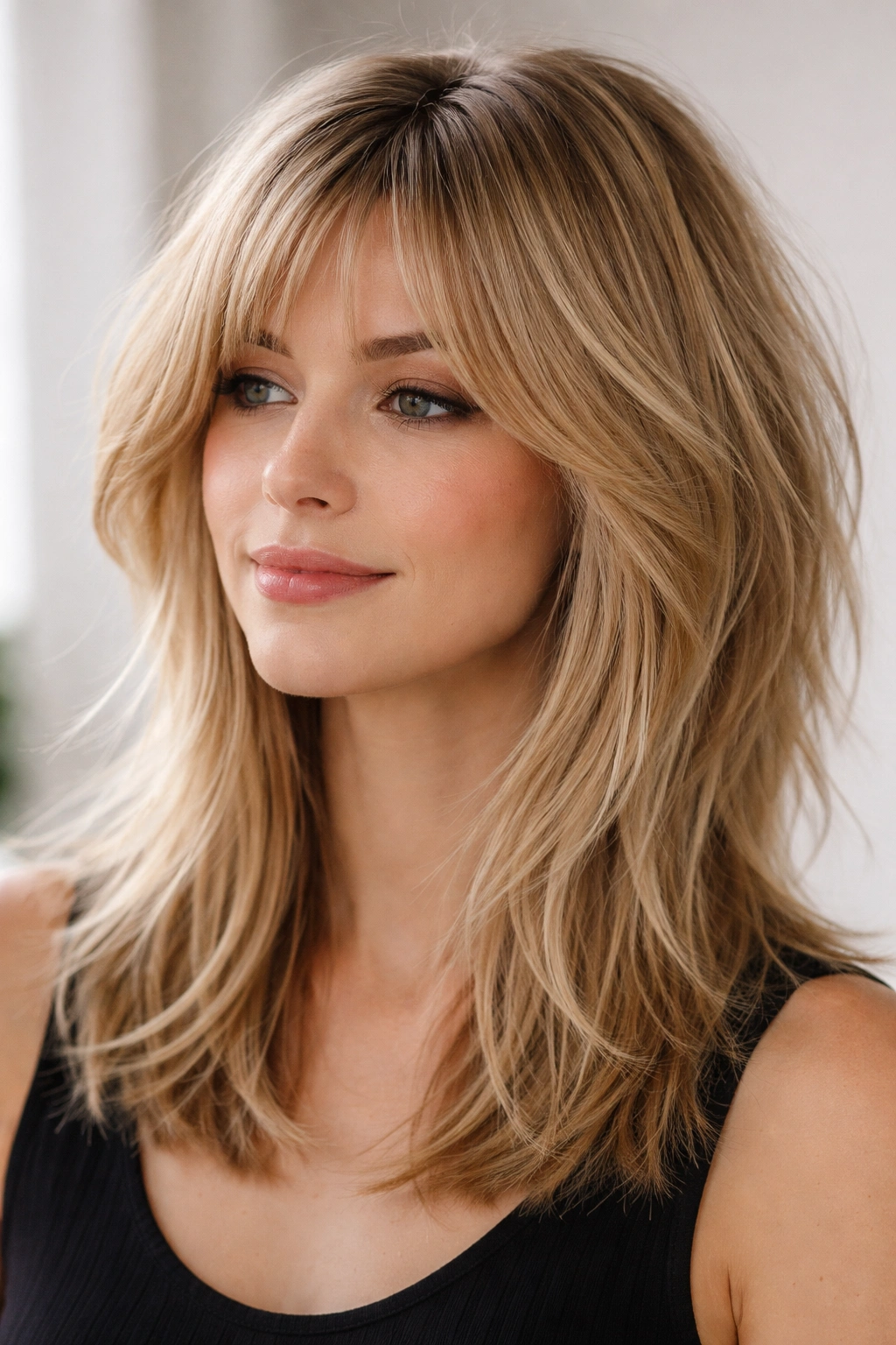 Fine hair shag with subtle layers adding texture and lift