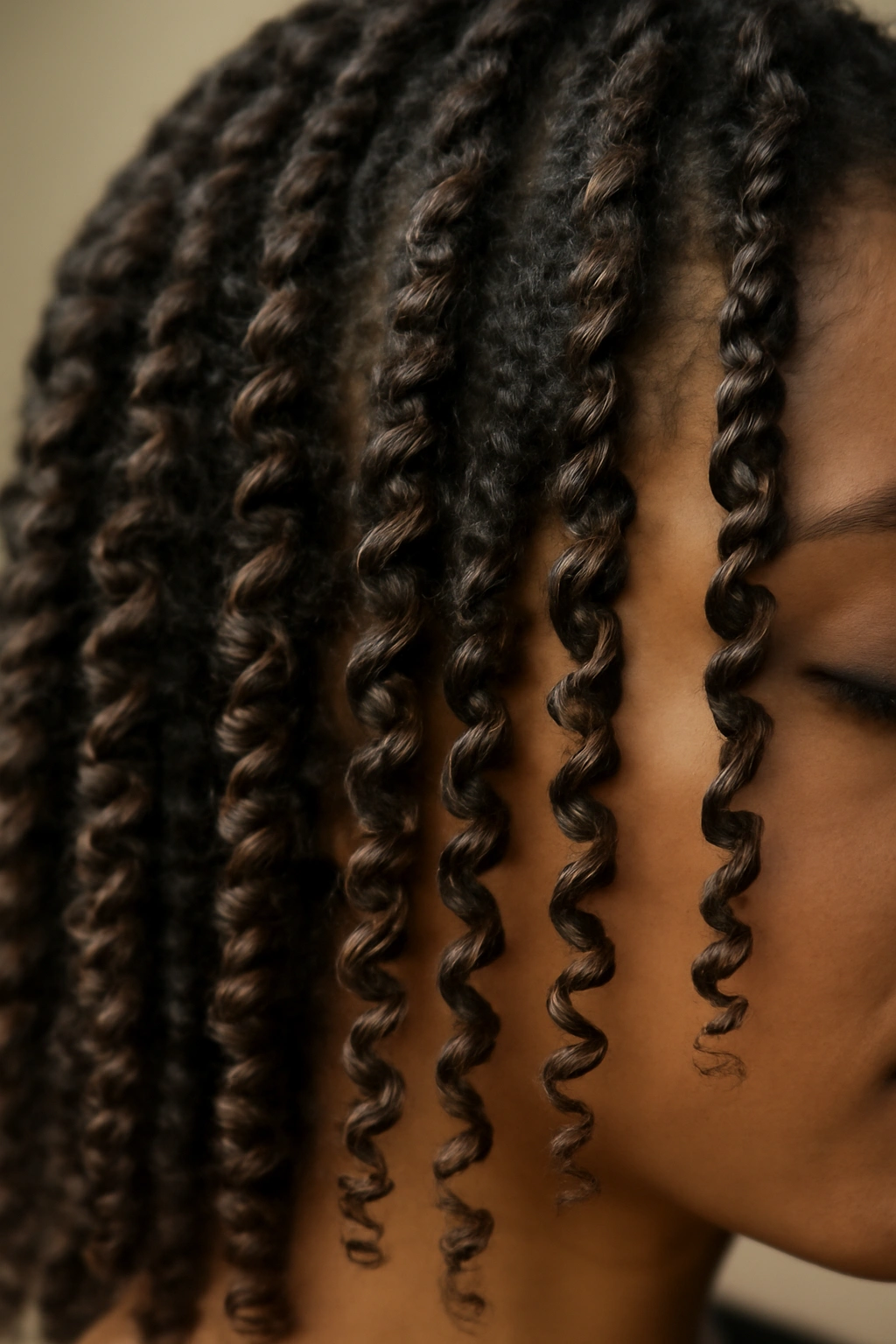 Close-up of uniform finger coils creating defined curls