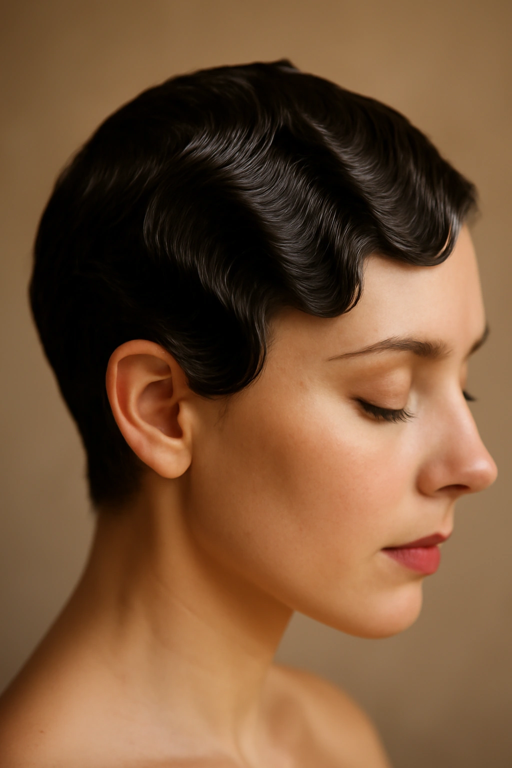Finger waves on short hair with vintage elegance