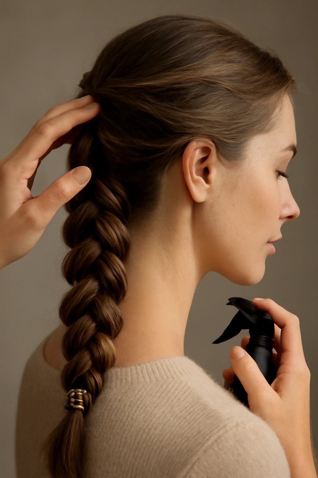 Finished spiral braid with decorative pins and smooth finish