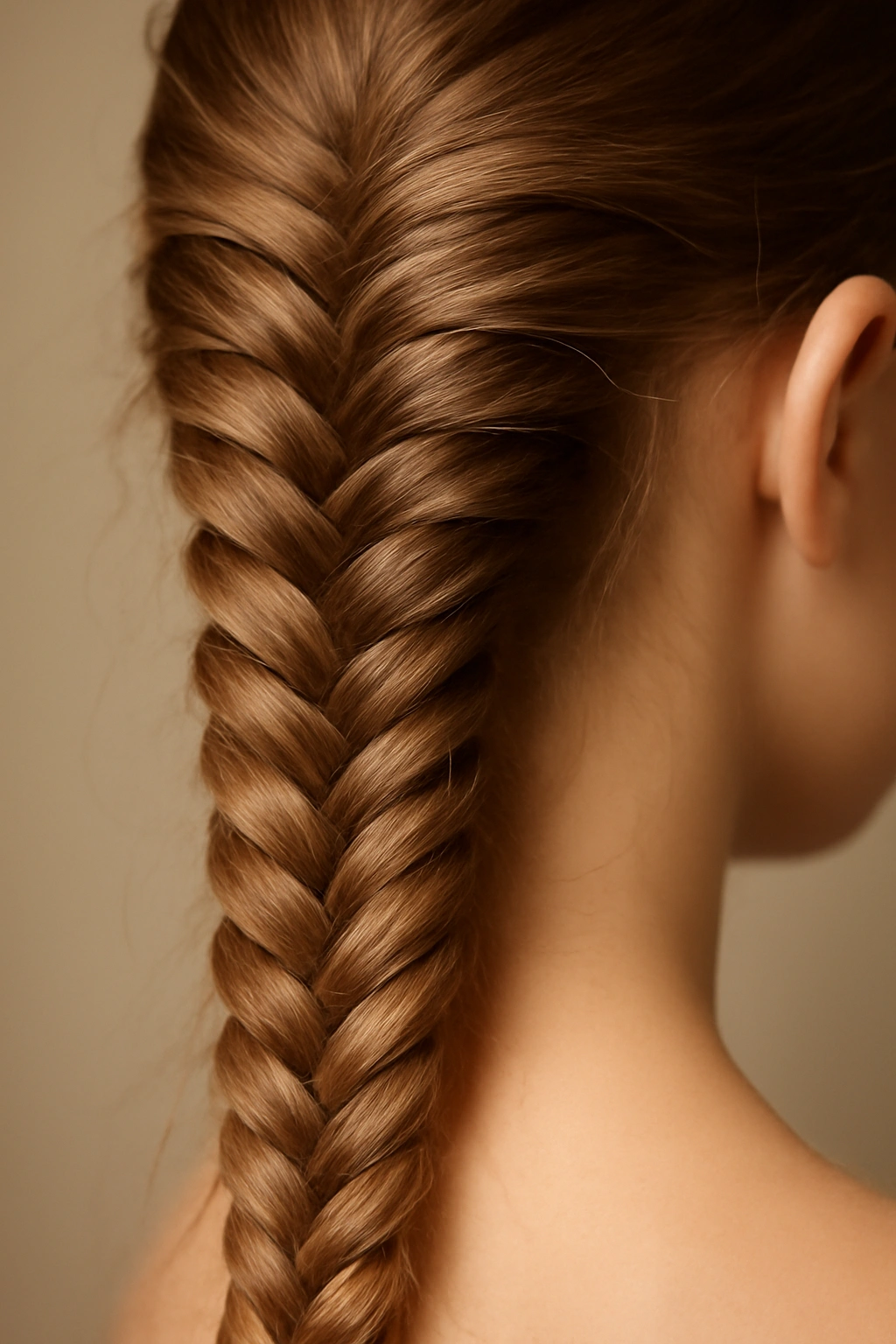 Close-up of a fishtail braid with interwoven strands on a child's hair