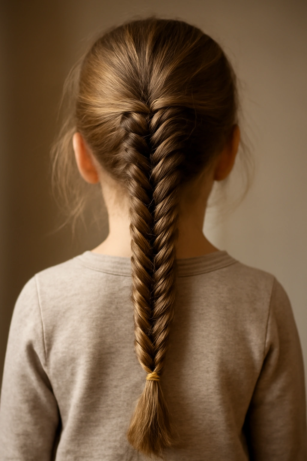 Fishtail braid running down the back of a toddler's head