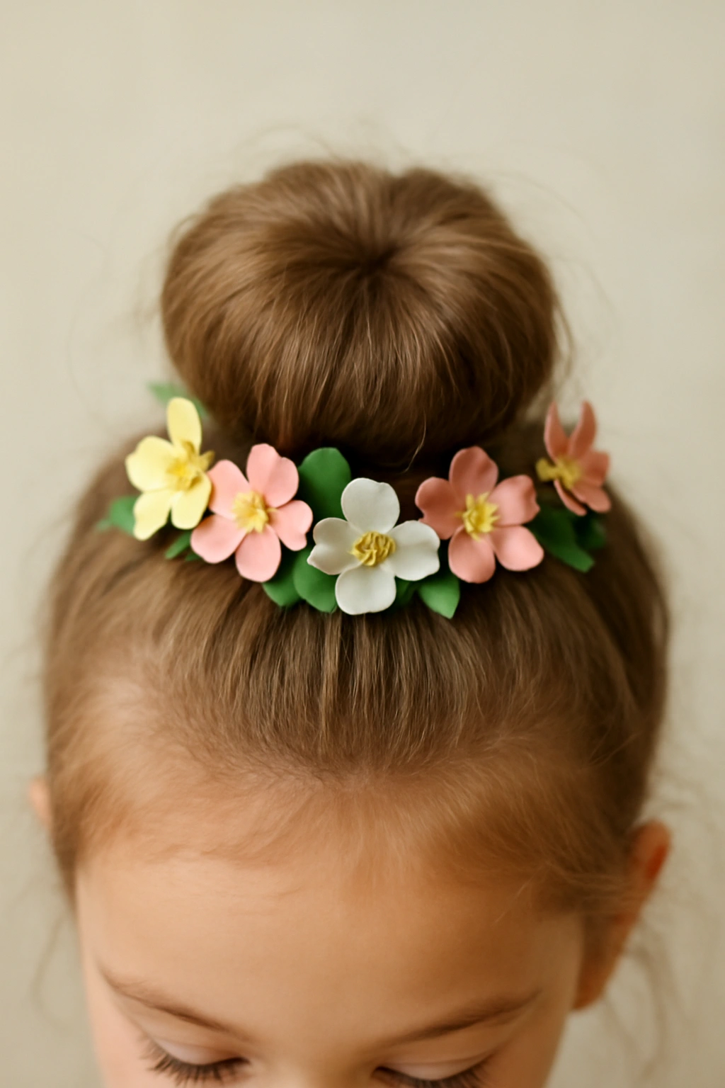 Topknot with small flowers around the base