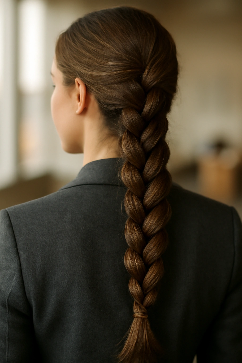 Four-strand braid with intricate texture down the back.