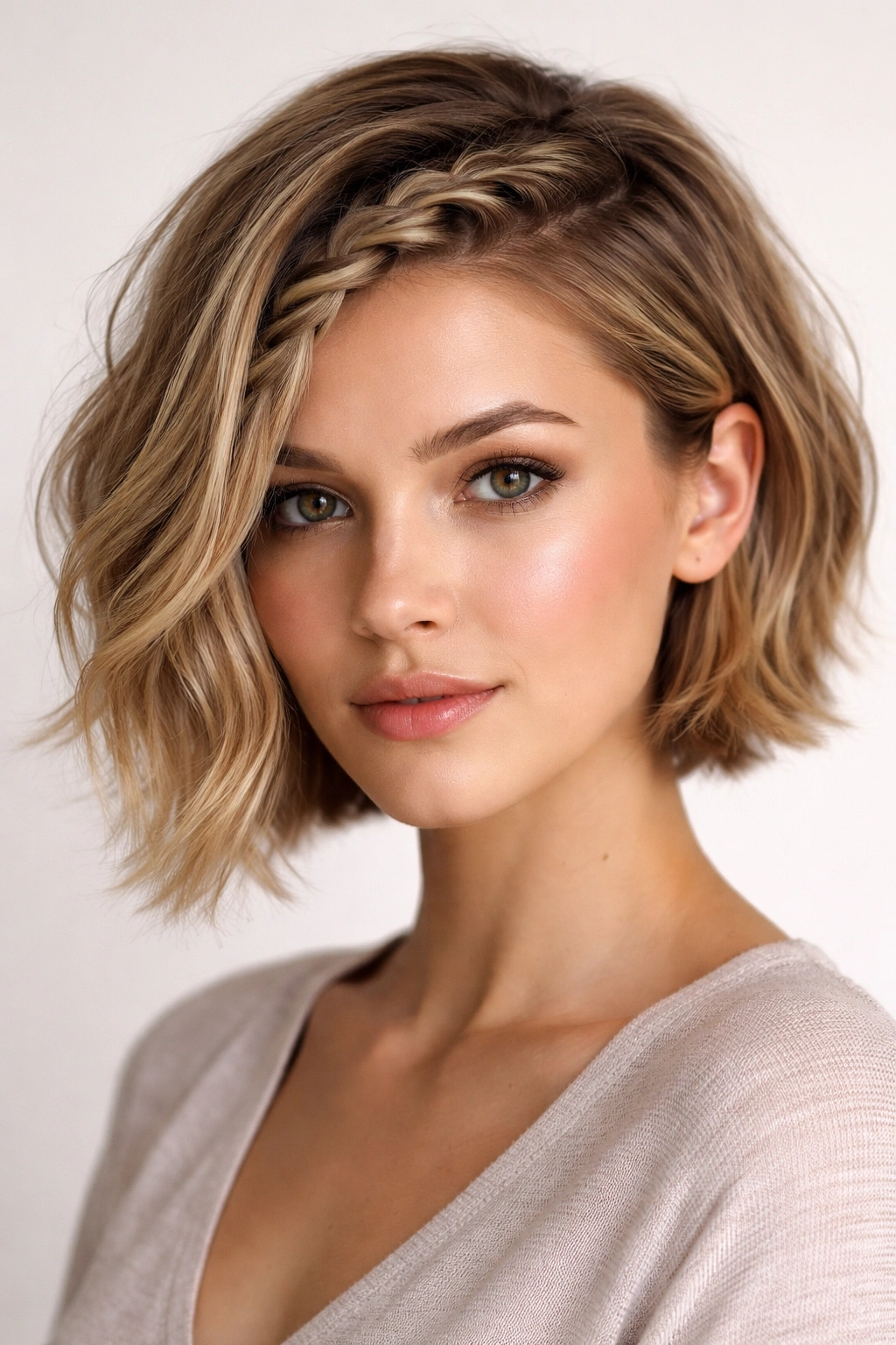 Asymmetrical French braid starting at the hairline with a loose opposite side