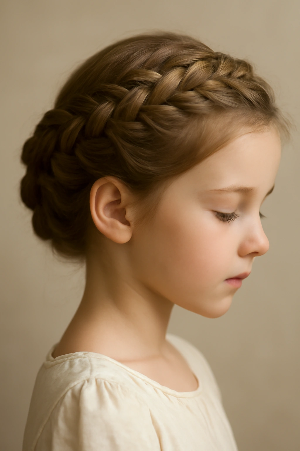 Forehead-start French braid crown encircling the head