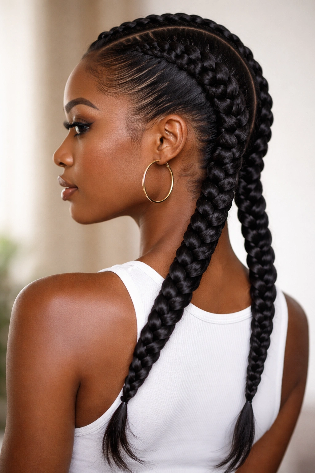 Close-up of a French braid along the scalp