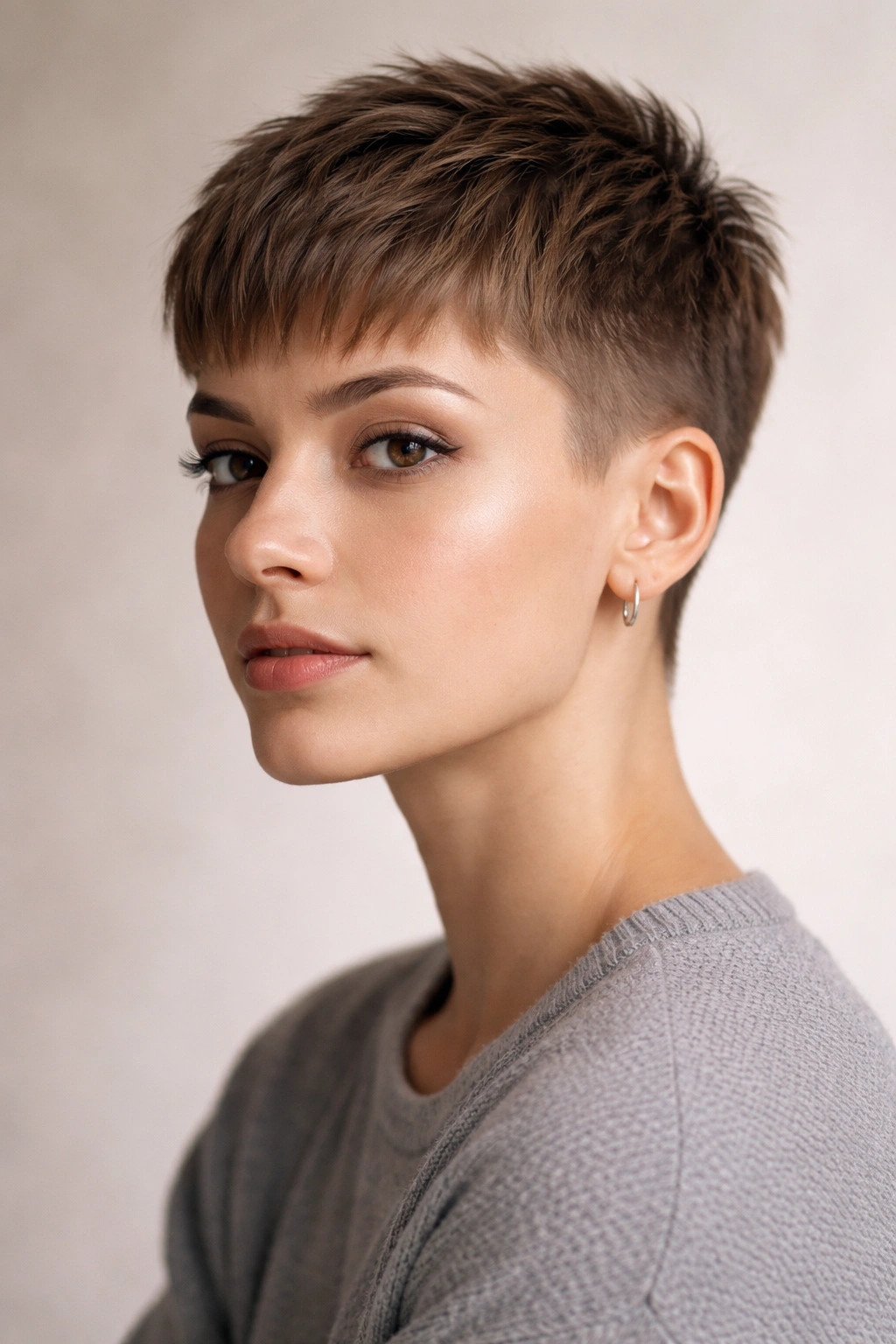 Close-up of a French crop with short sides and textured top