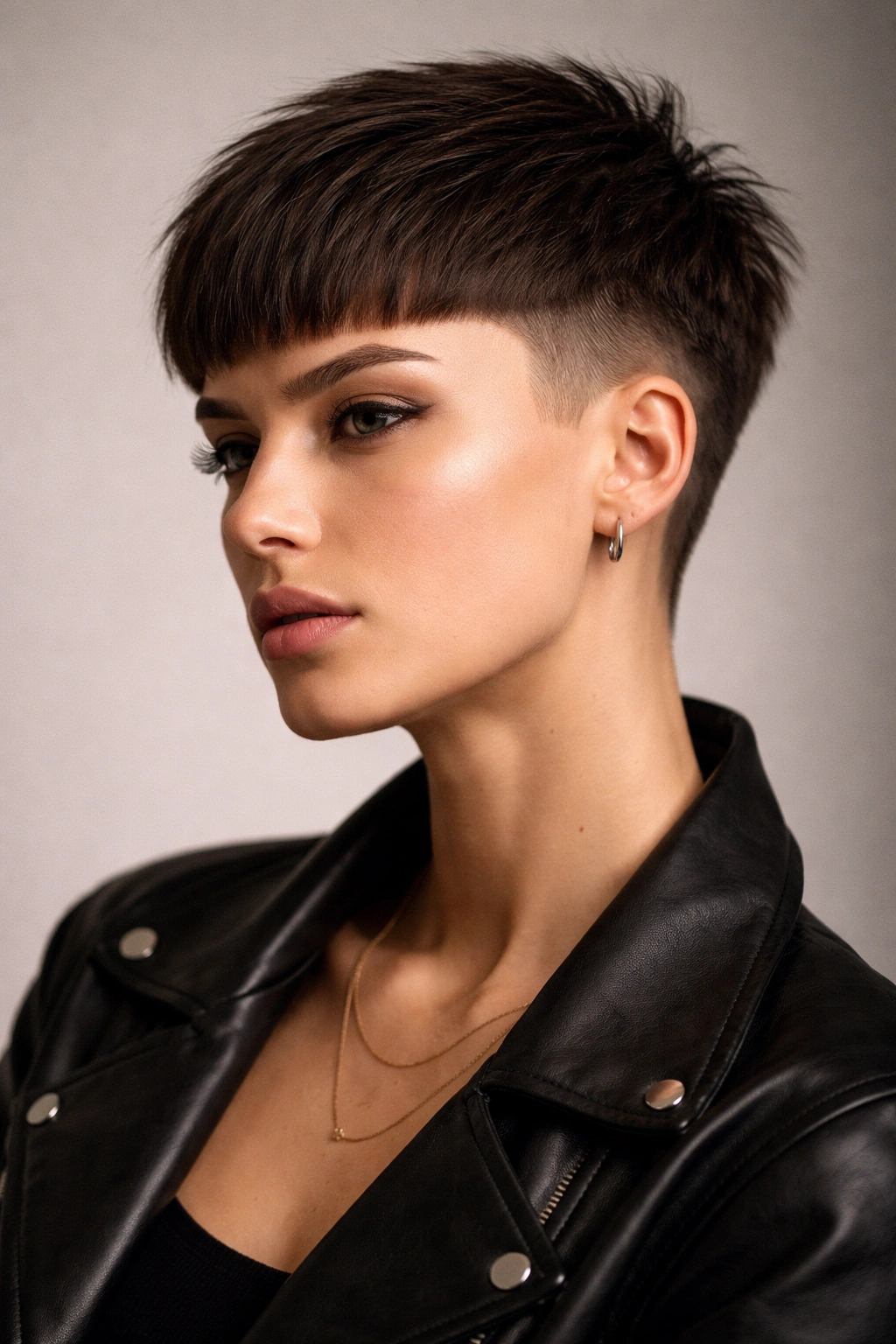 French crop hairstyle with longer top and blunt front