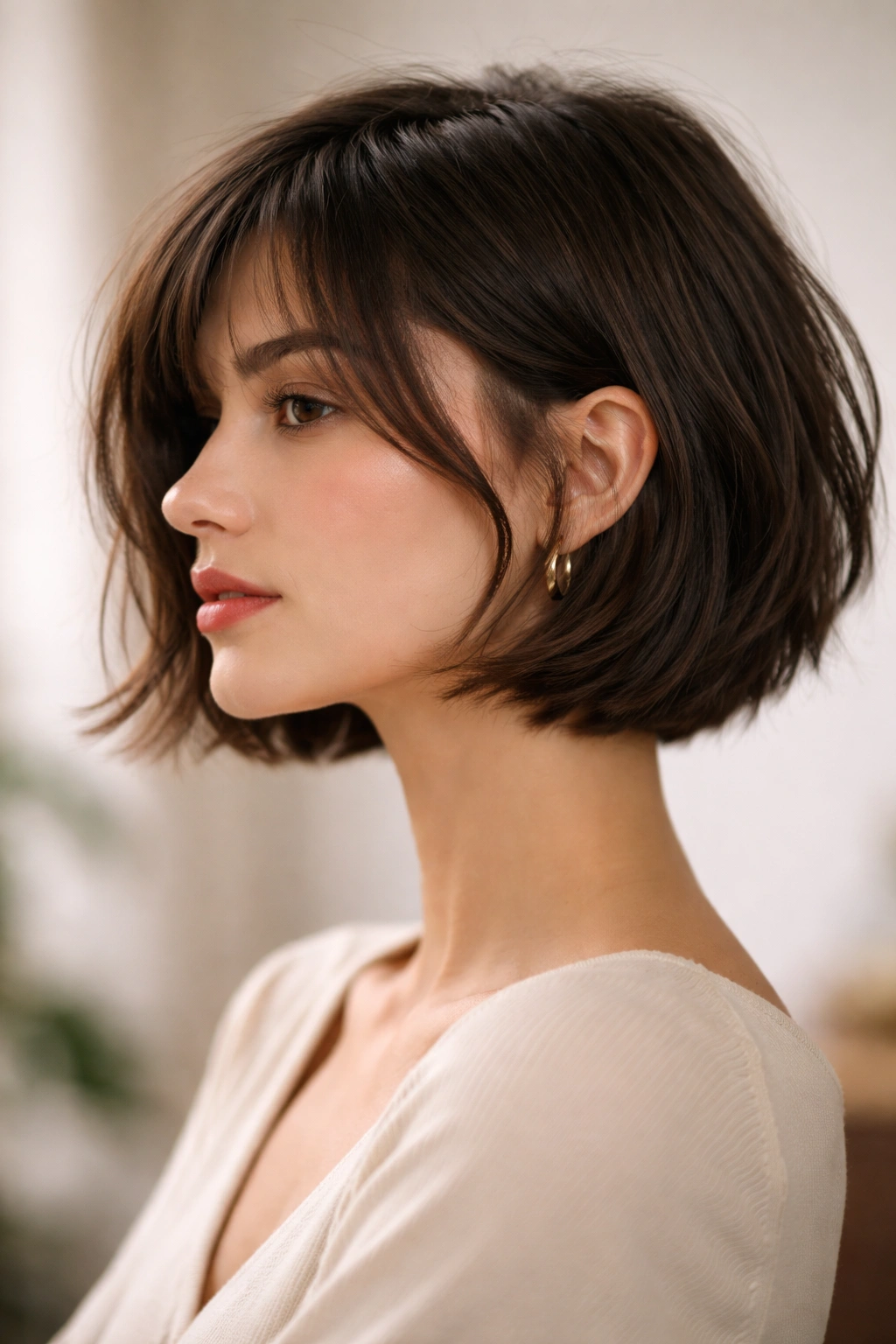 French girl bob with jawline-length layers and undone texture
