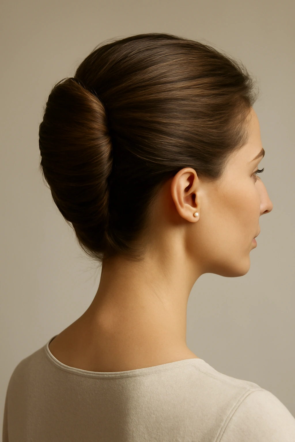 Close-up of a classic French twist updo in a formal hairstyle