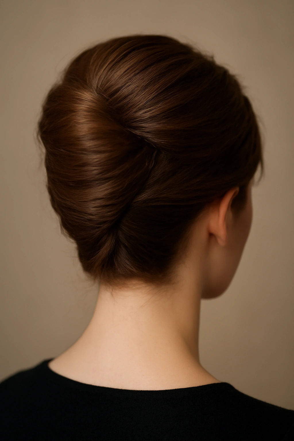 Elegant French twist updo viewed from the back