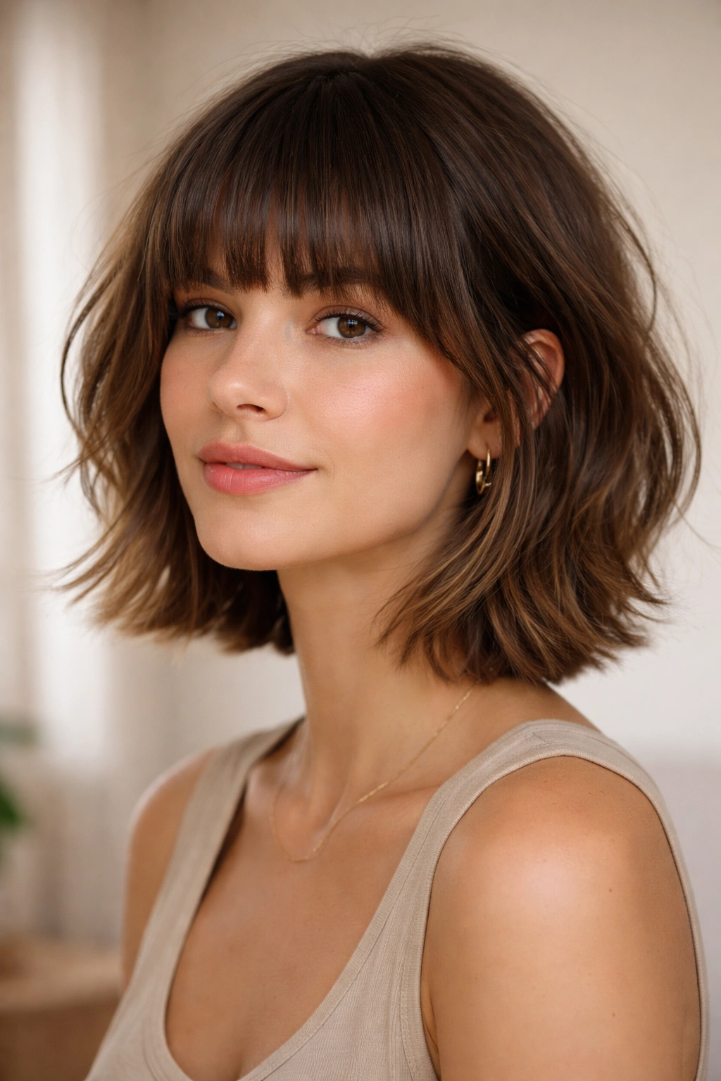 Fringe with layered bob showing blunt fringe and layered undercut