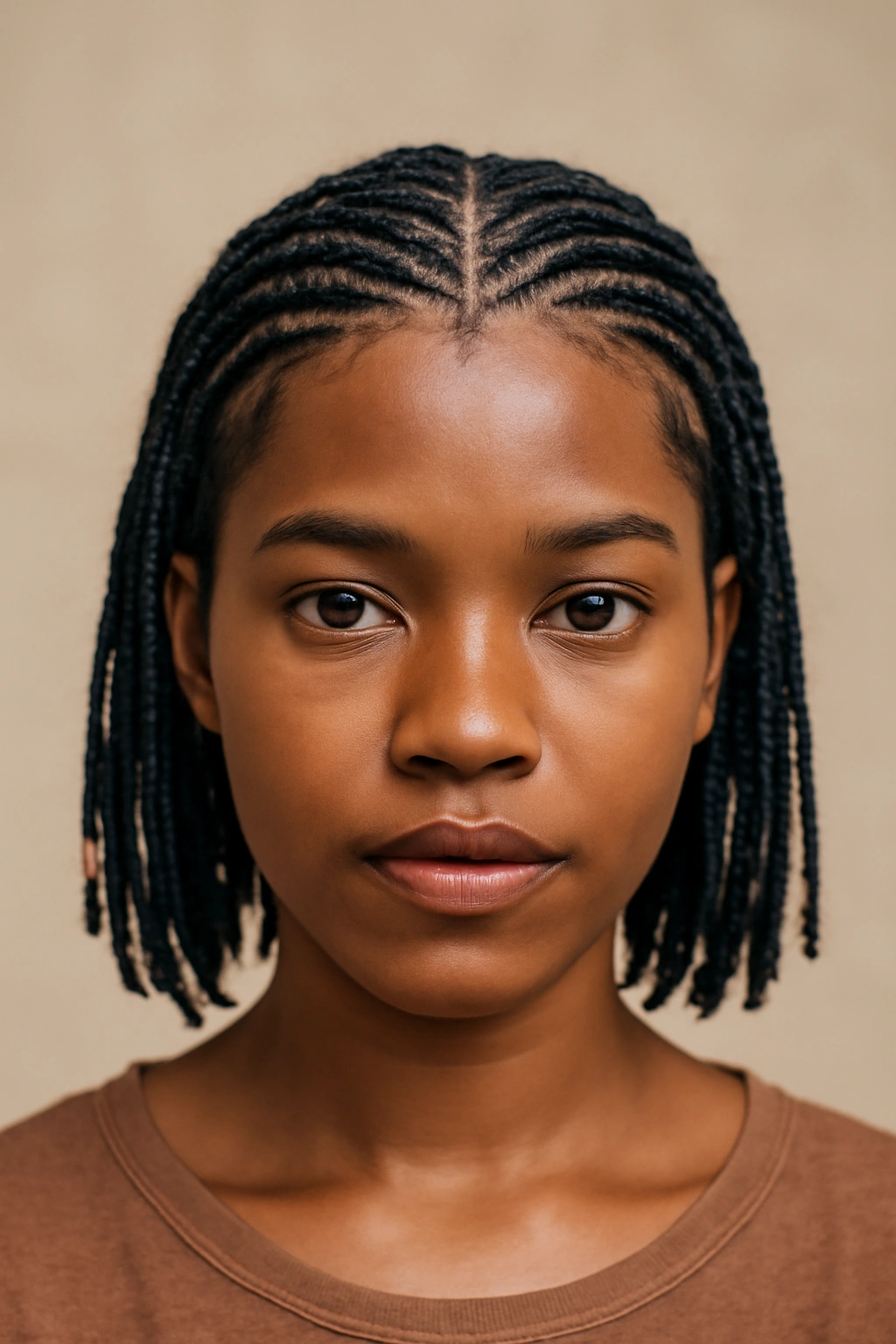 Thin Fulani braids with centered pattern and beads