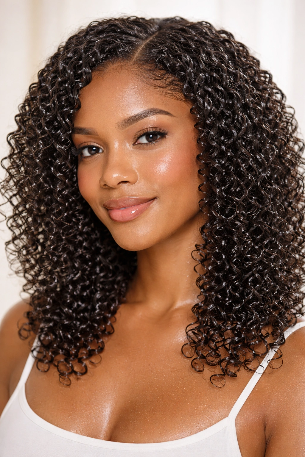 Curls with visible gel cast showing defined, bouncy texture