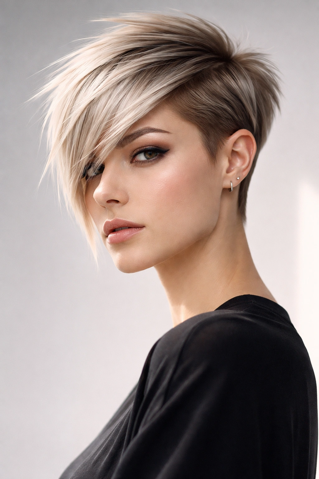 Head-and-shoulders portrait highlighting a geometric angular cut