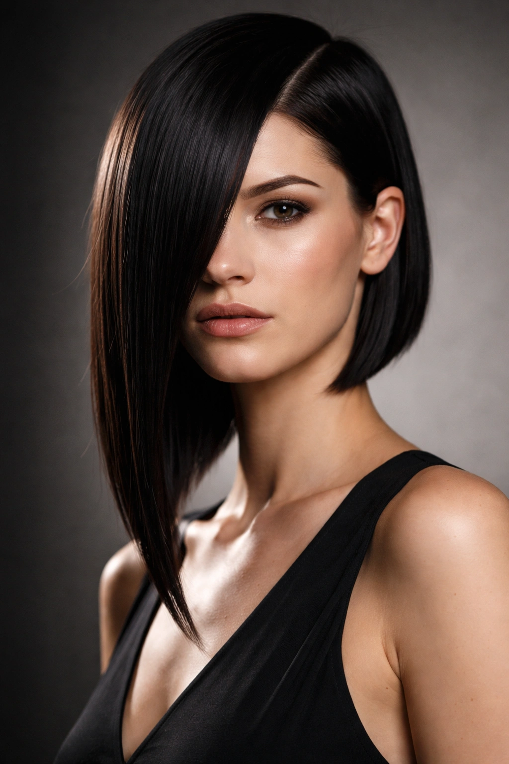 Geometric asymmetrical haircut with one side longer and sharper than the other
