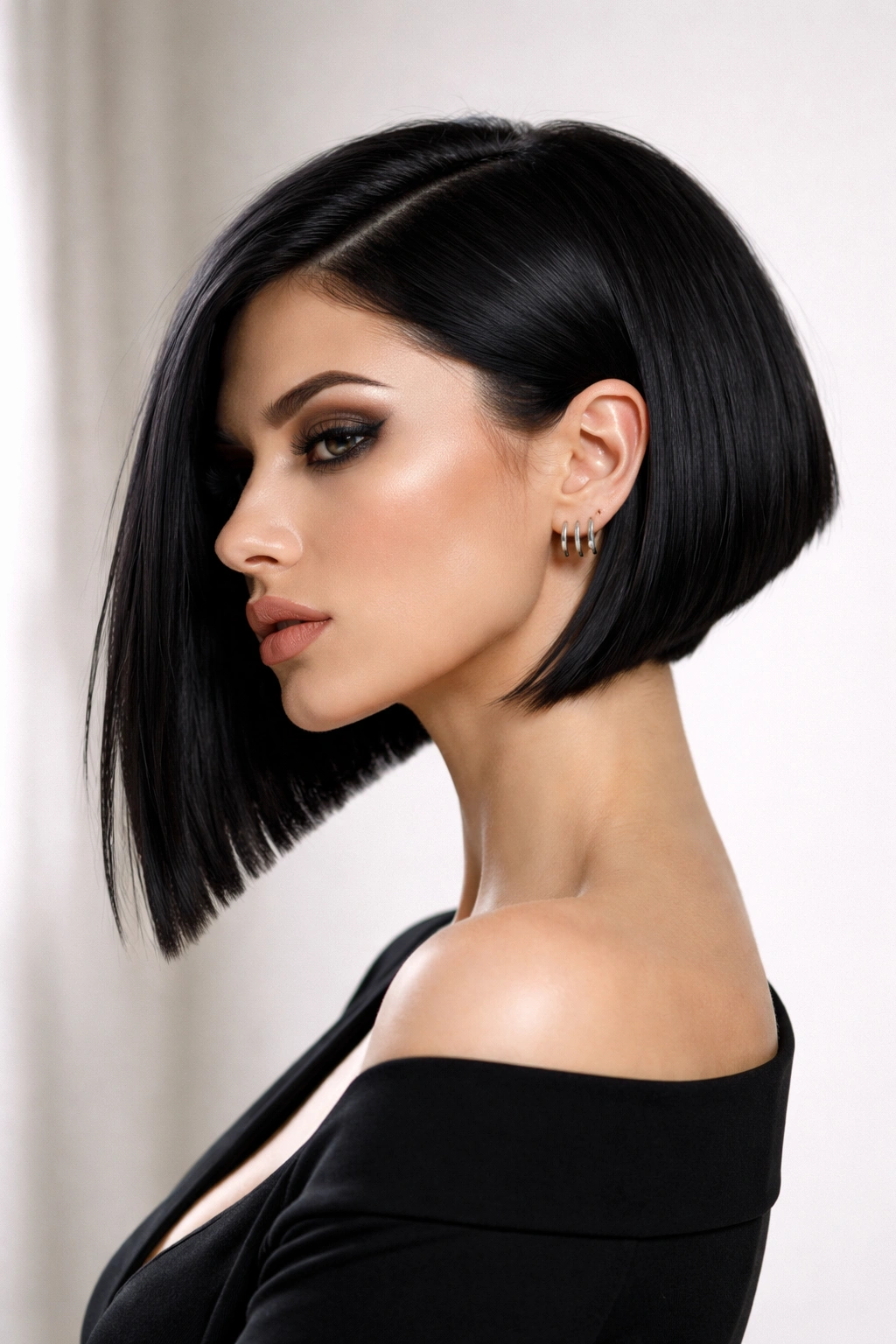 Blunt geometric bob with sharp angles and diagonal silhouette