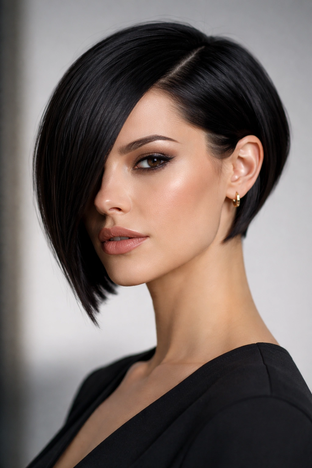 Geometric asymmetrical bob with precise angles