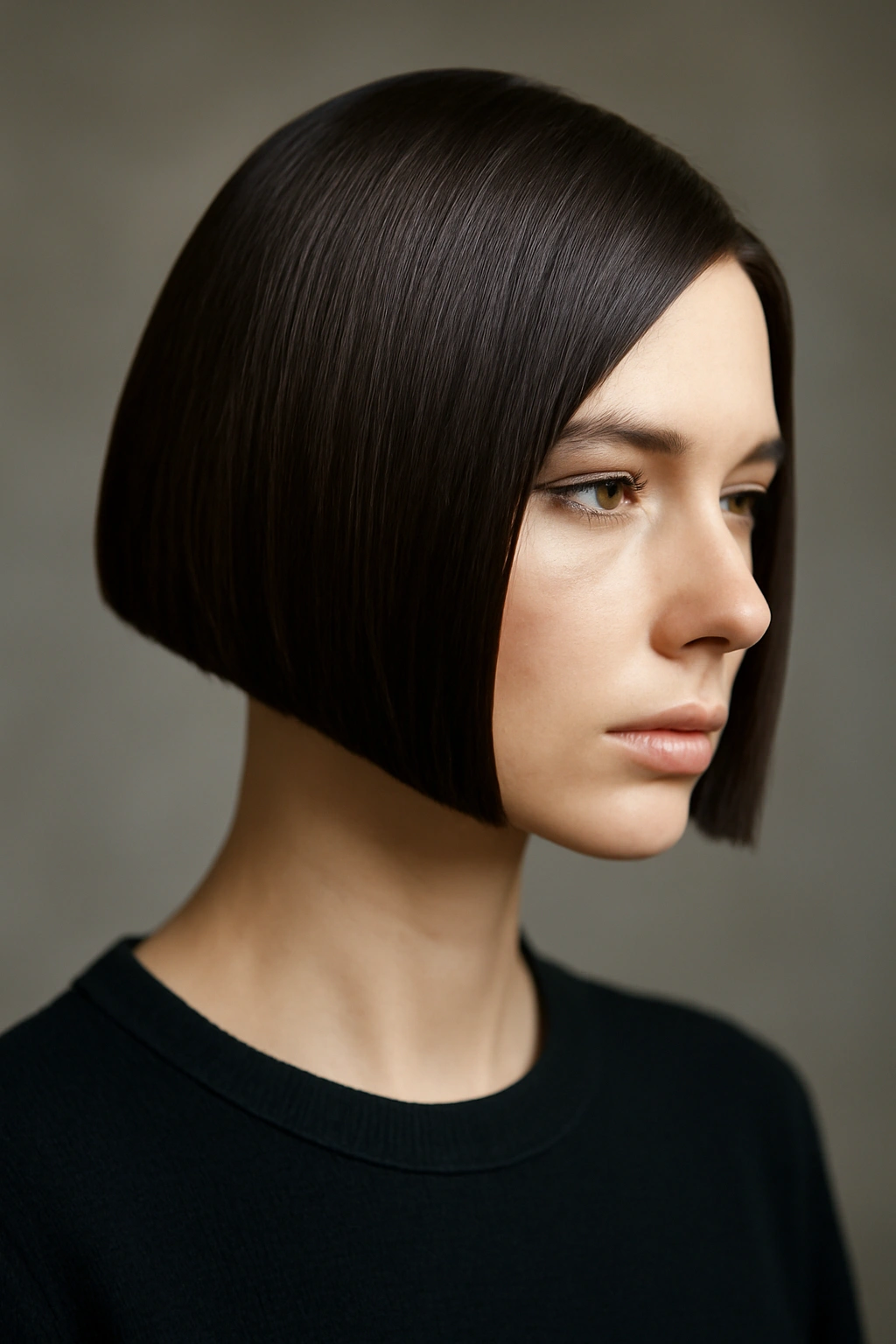 Close-up front view of a geometric bob with sharp, precise angles