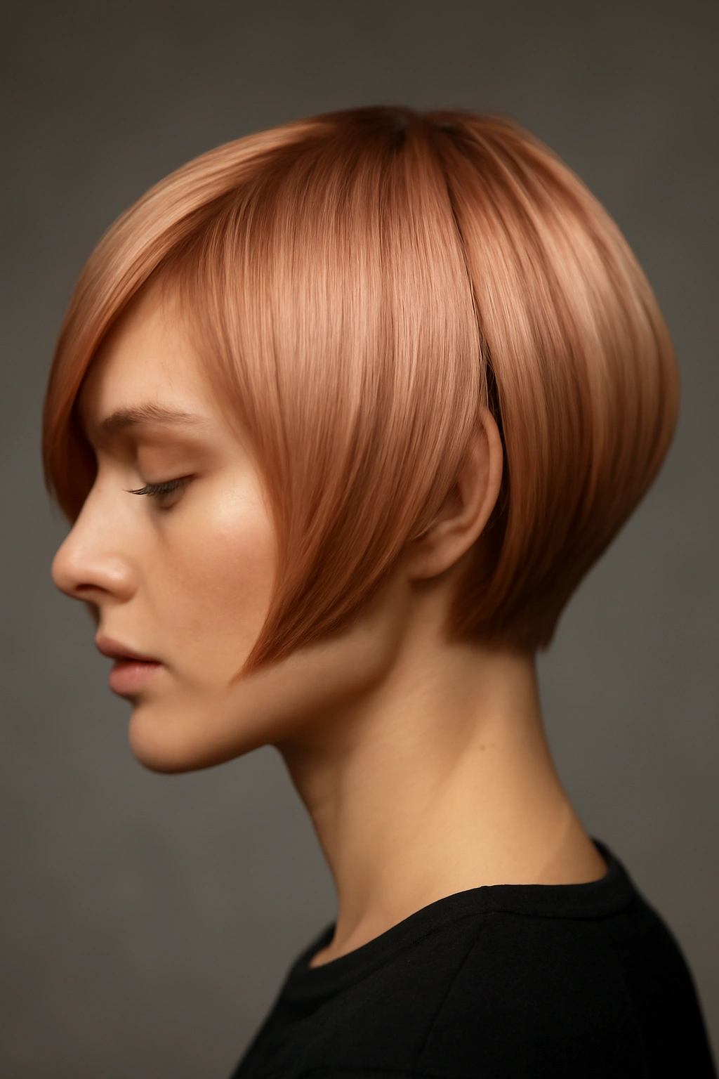 Geometric cut with rose gold hair
