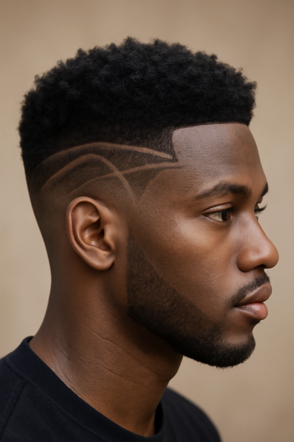 Portrait of a person with a geometric fade showing crisp lines and a textured top