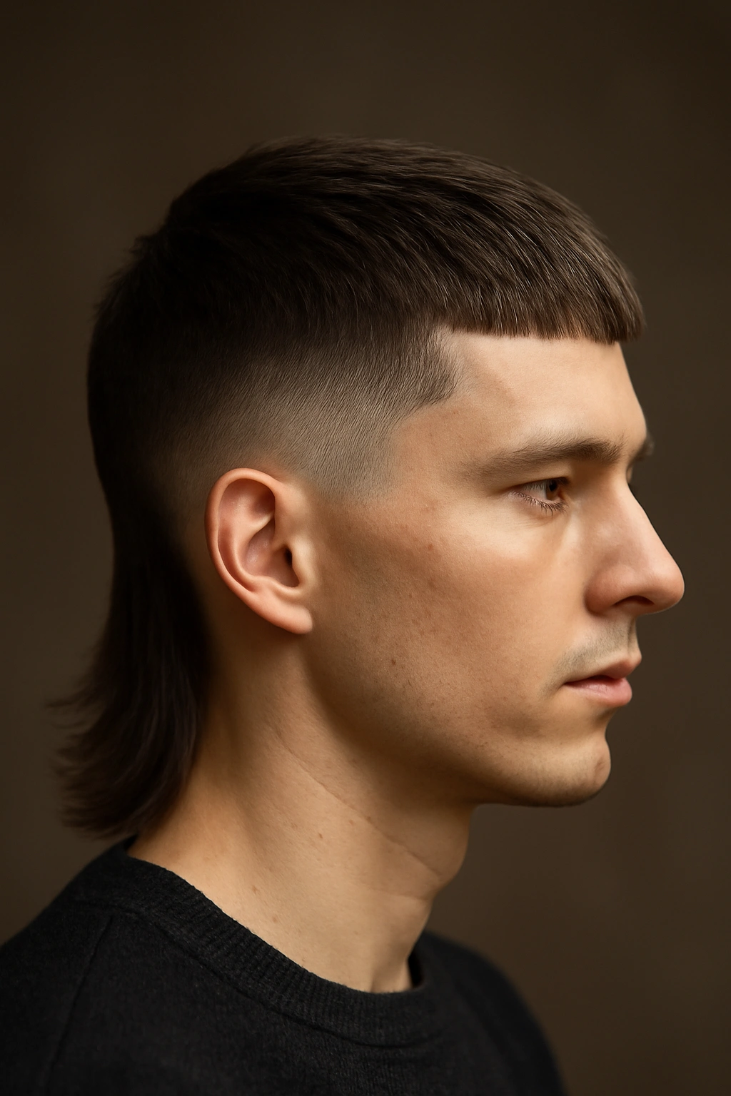 Close-up of The Sharp Geometric Fade Mullet showing crisp lines and defined back edge