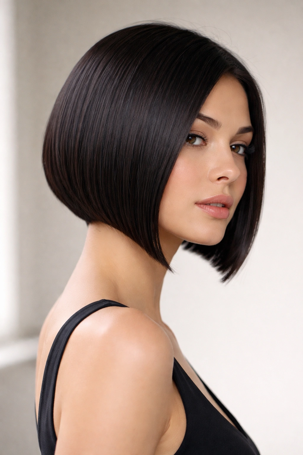 Geometric graduated bob on straight hair with clean lines
