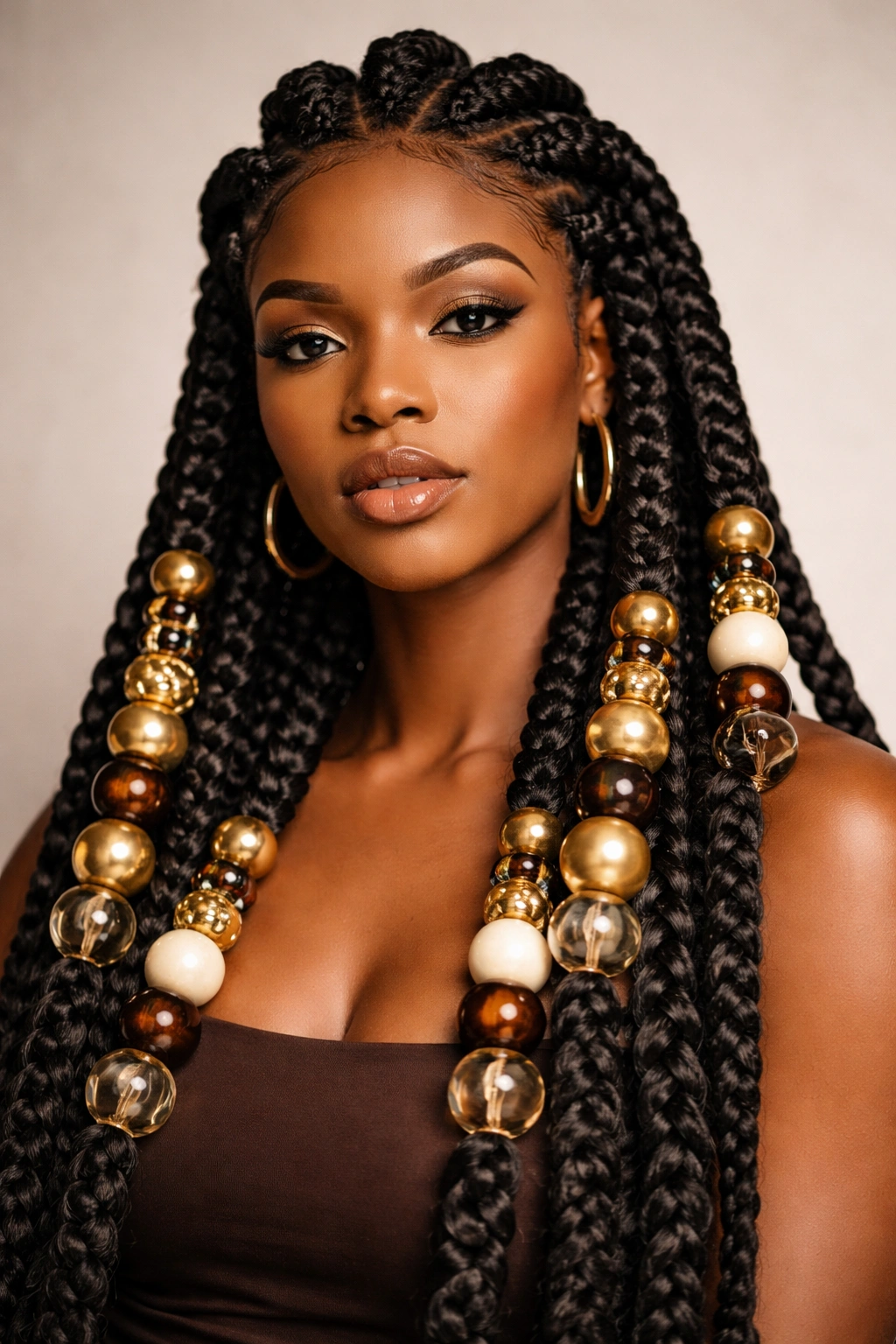 Goddess braids with large statement beads
