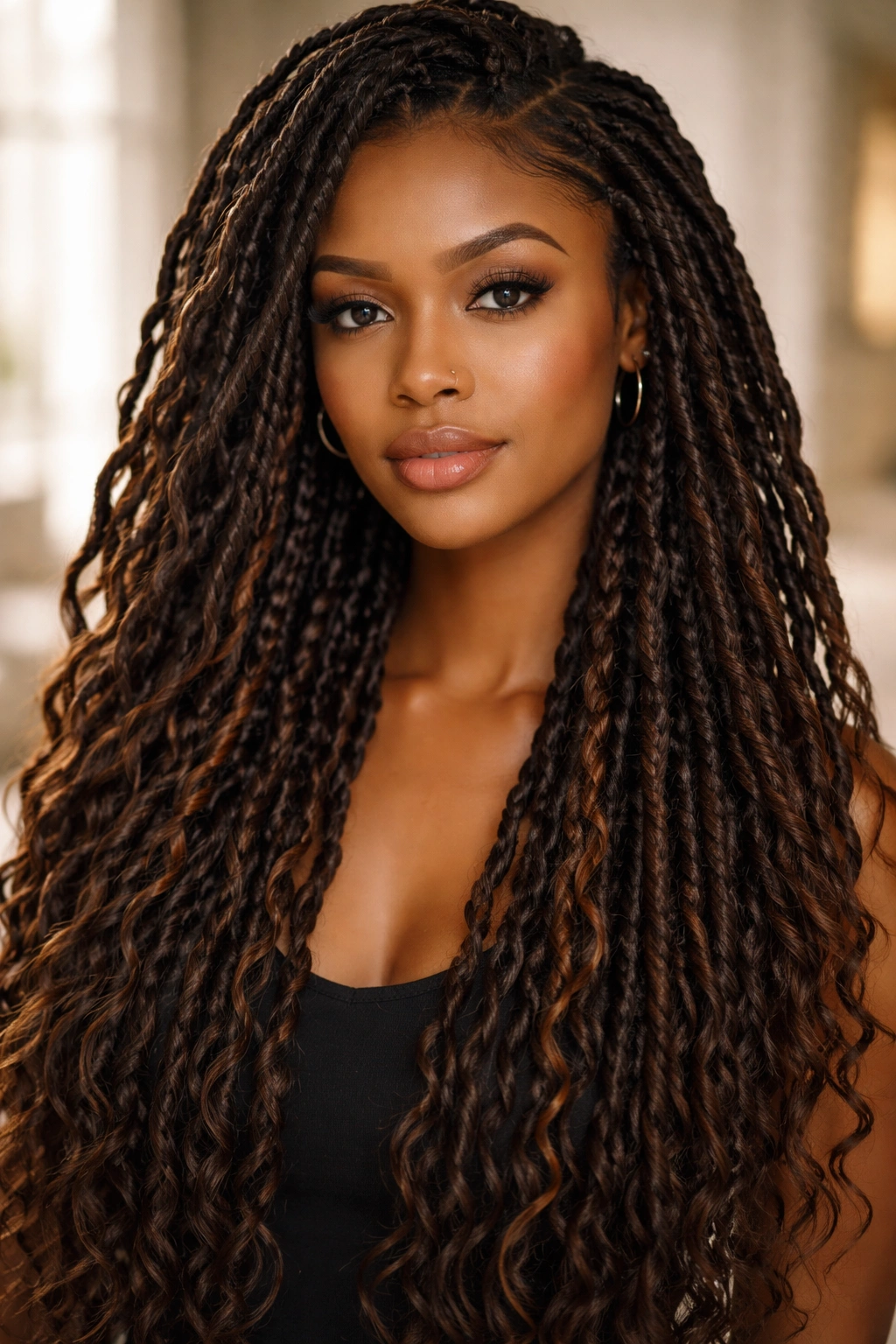 Goddess locs with thick braided strands