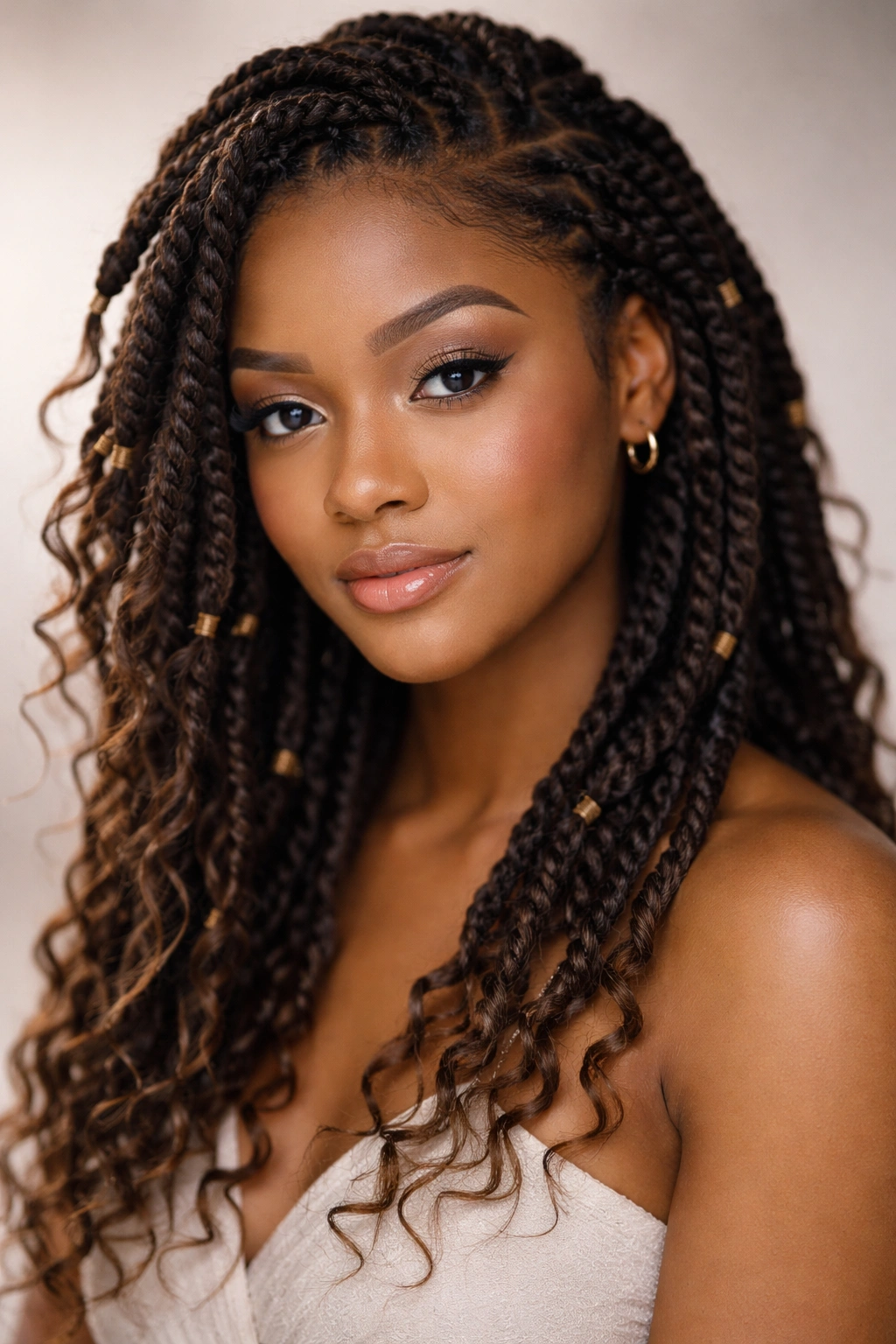 Goddess locs with rope-like texture on natural hair
