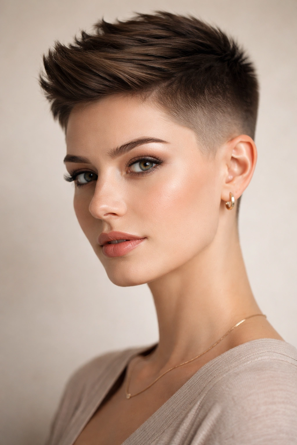 Model with a sharp gradient crop showing a seamless fade from sides to top
