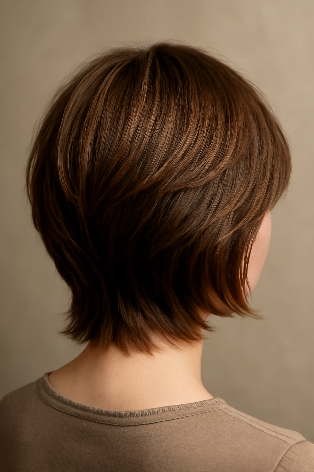 Back view of hair with graduated layers shorter at the nape and longer toward the crown