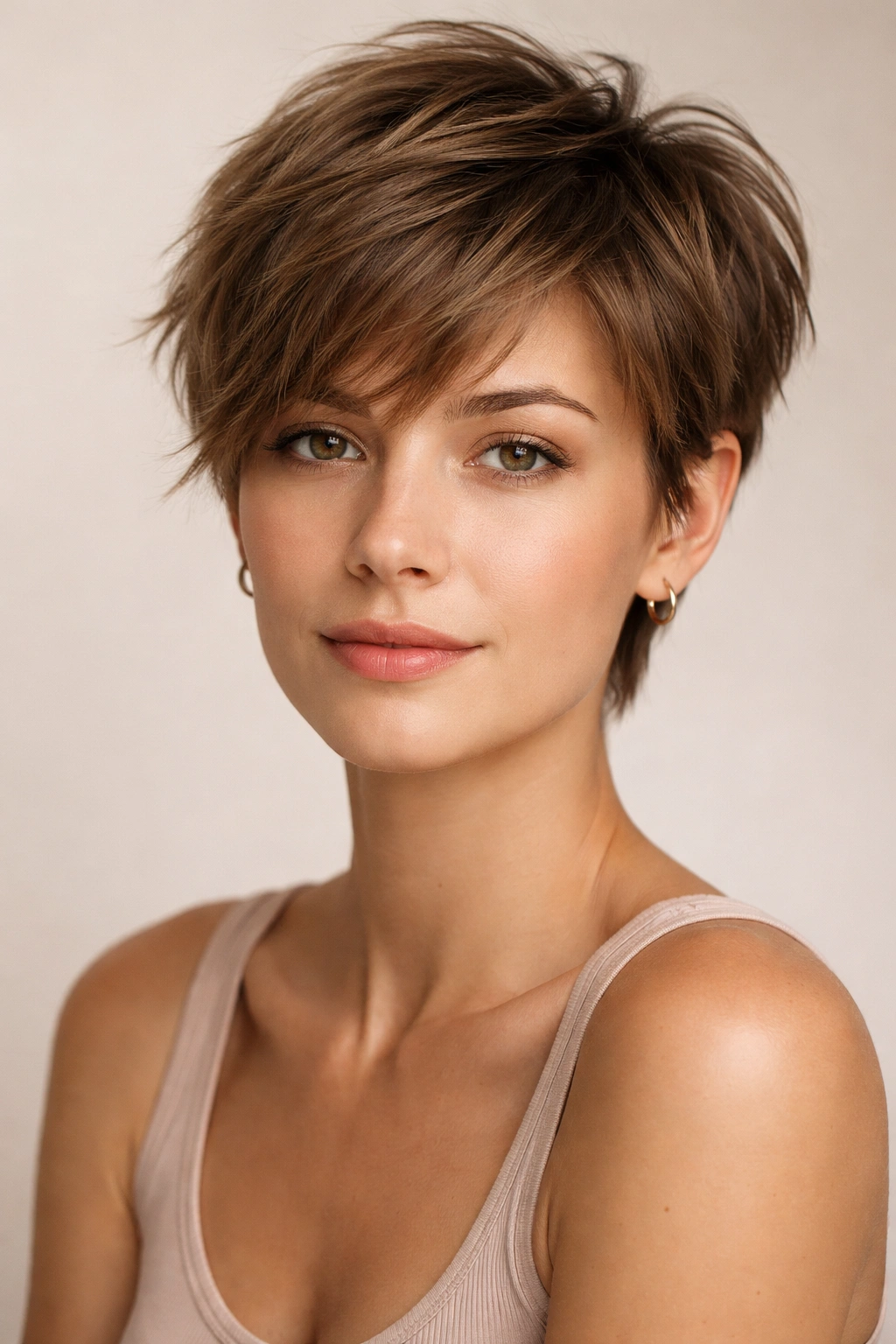 Grown-out pixie hairstyle with textured, longer length