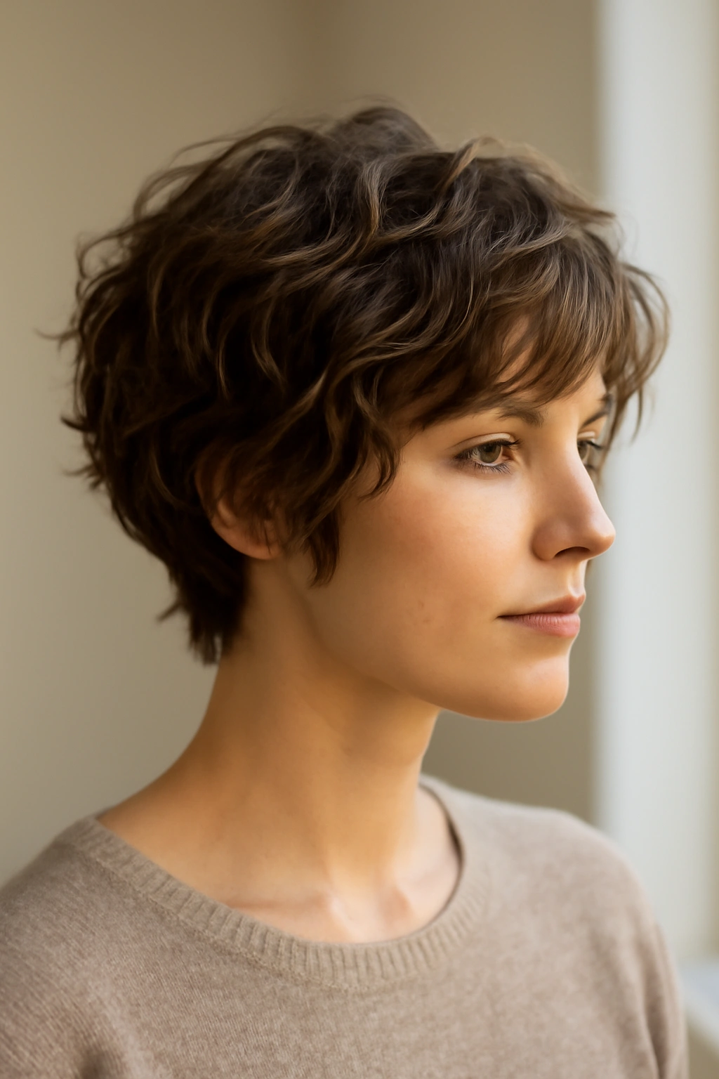 Grown-out pixie with soft waves along the length