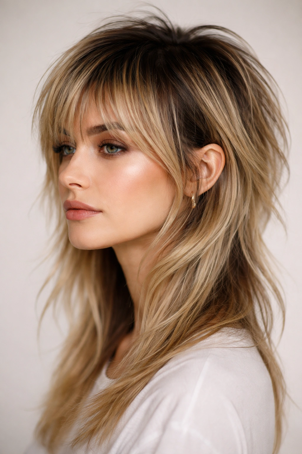 Mullet with grown-out roots showing dark regrowth under light lengths