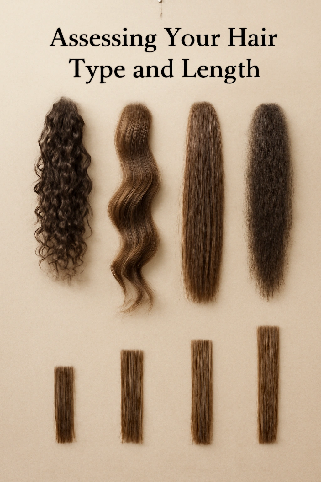 Hair texture and length swatches arranged for type assessment