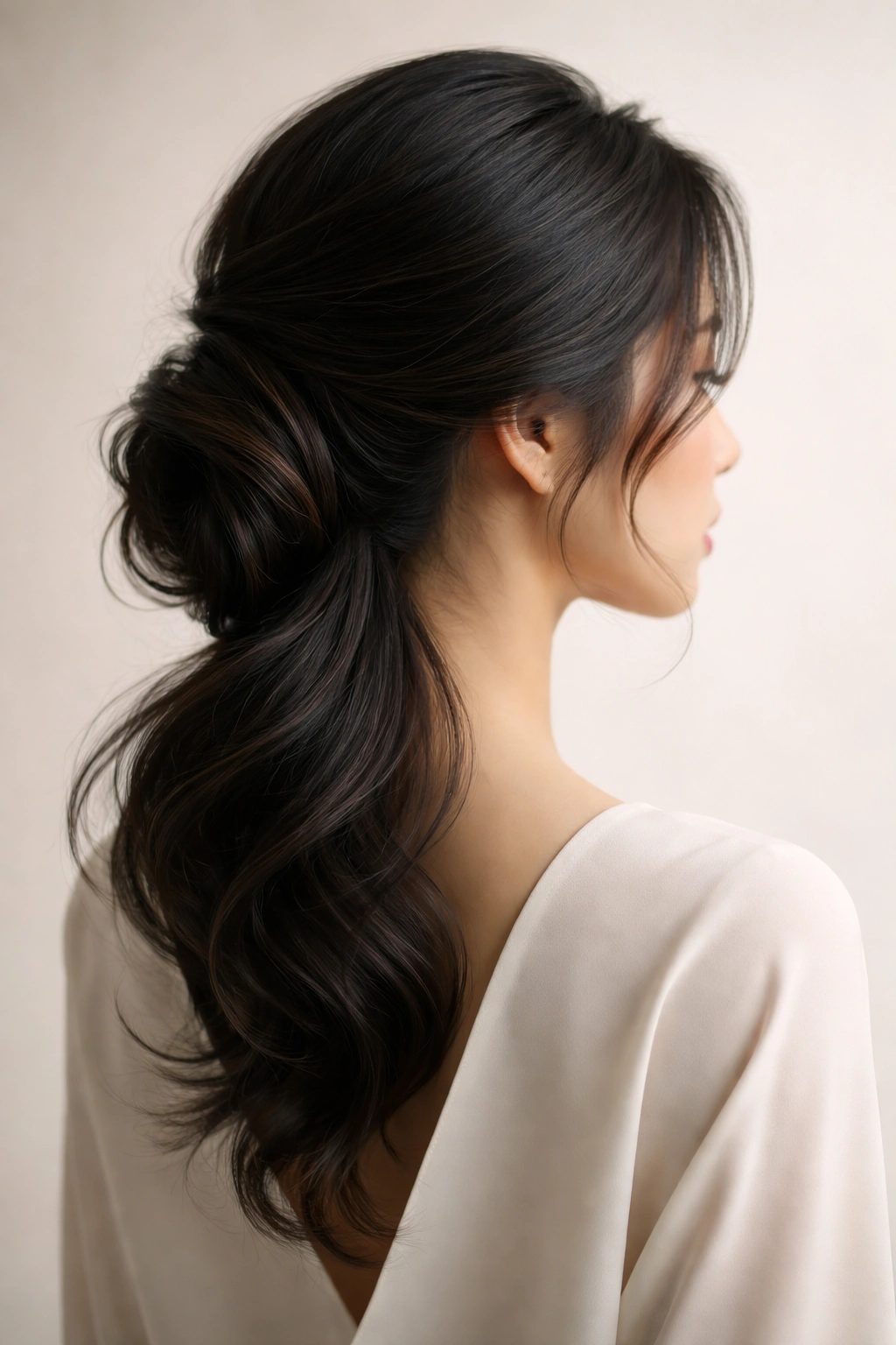 Minimalist head silhouette with hair shape in a neutral studio backdrop