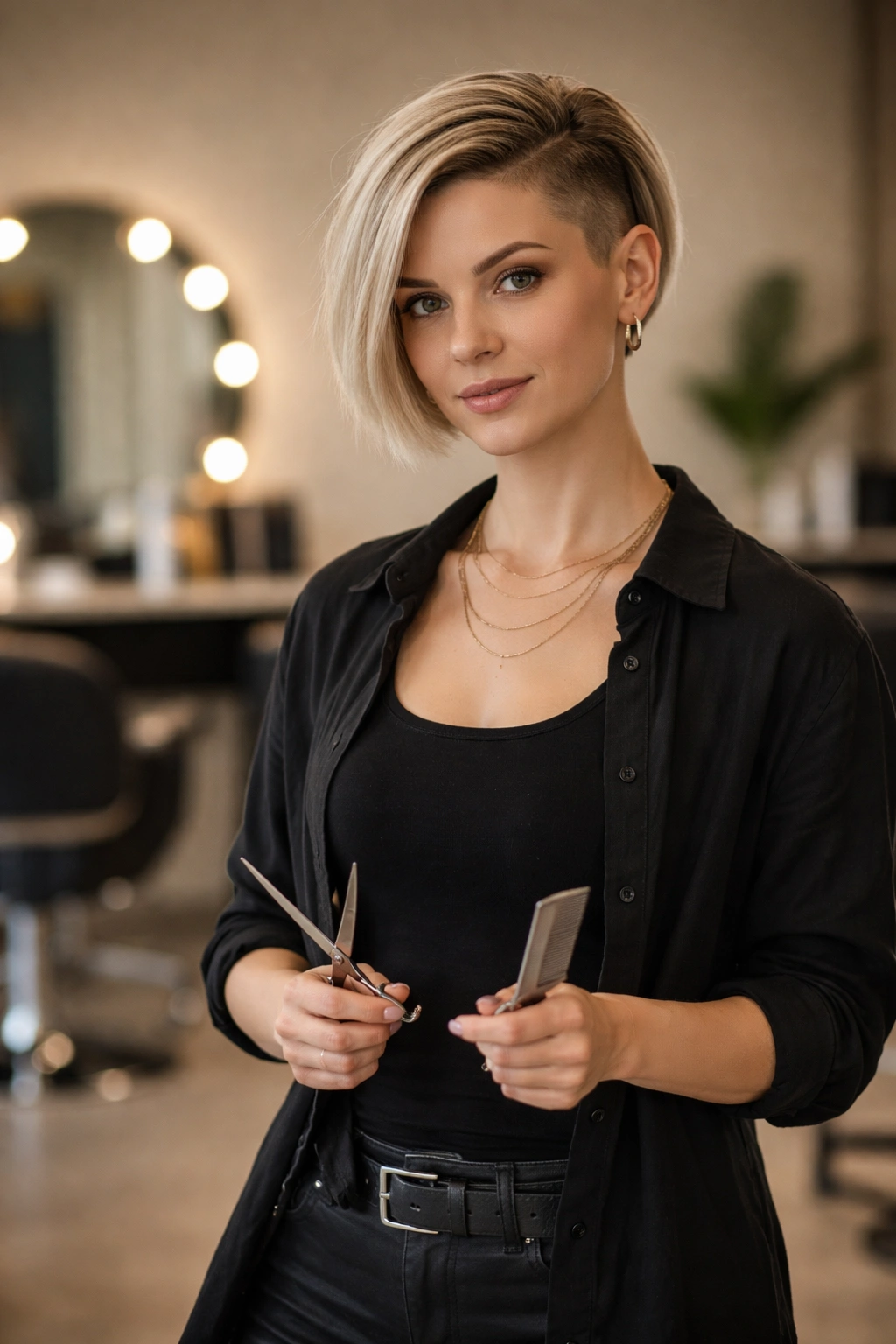 Silhouette of a hairstylist in a studio