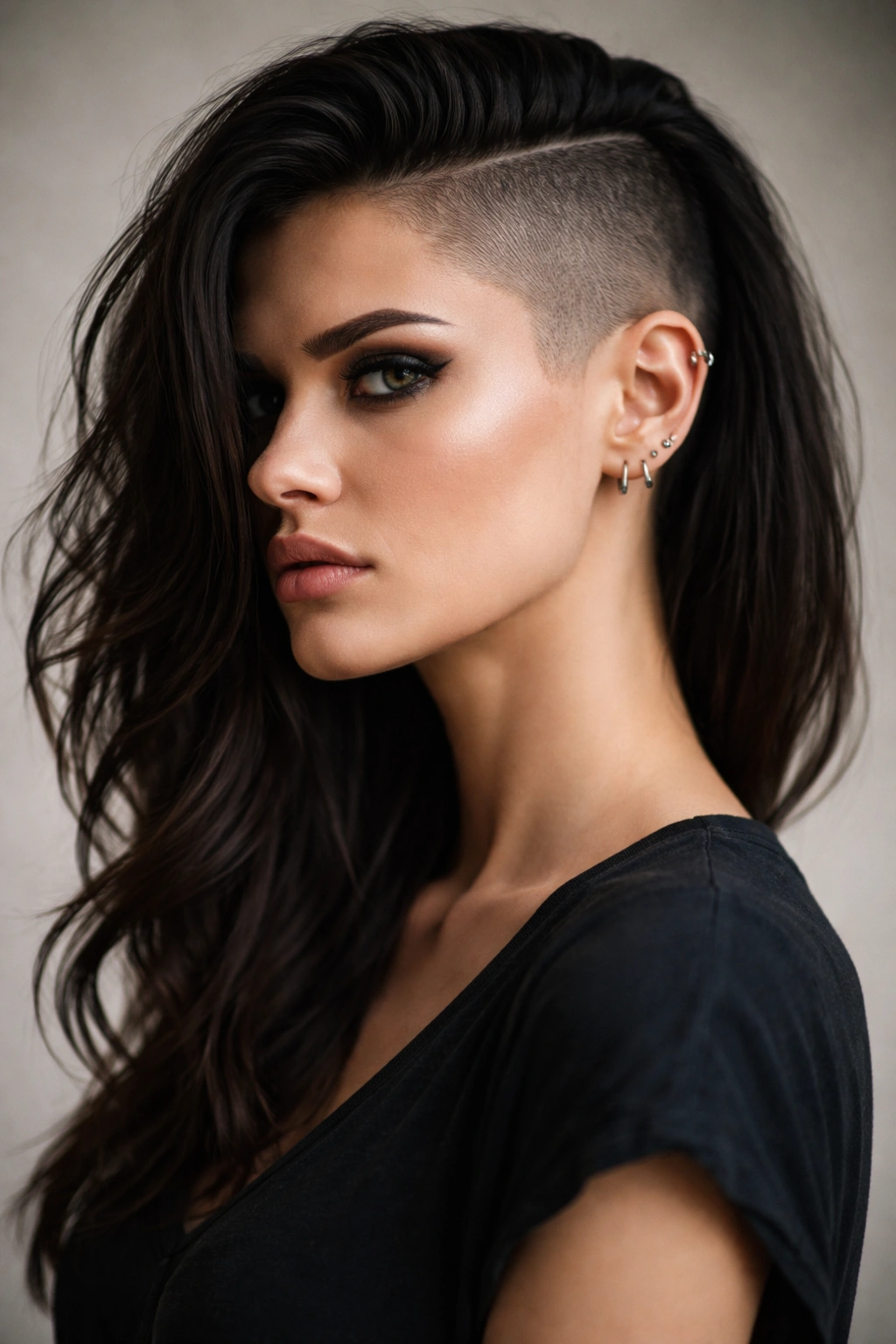 Asymmetrical half-head undercut with shaved side exposed
