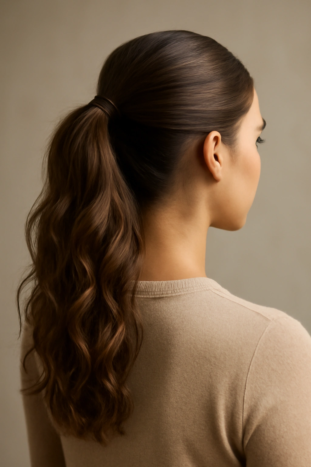 Half ponytail with smooth top and textured bottom